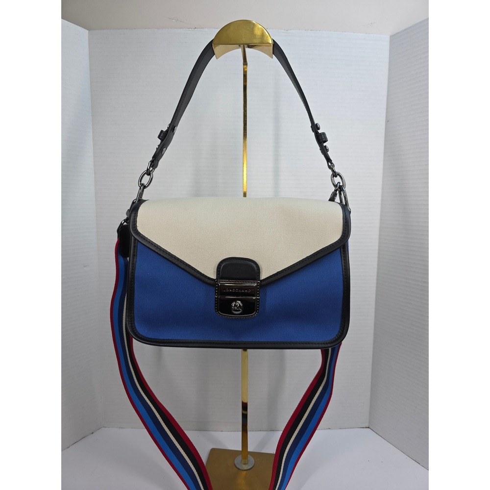 Longchamp Mademoiselle Ocean‎ Blue Canvas Leather Shoulder Bag L1323640164 New